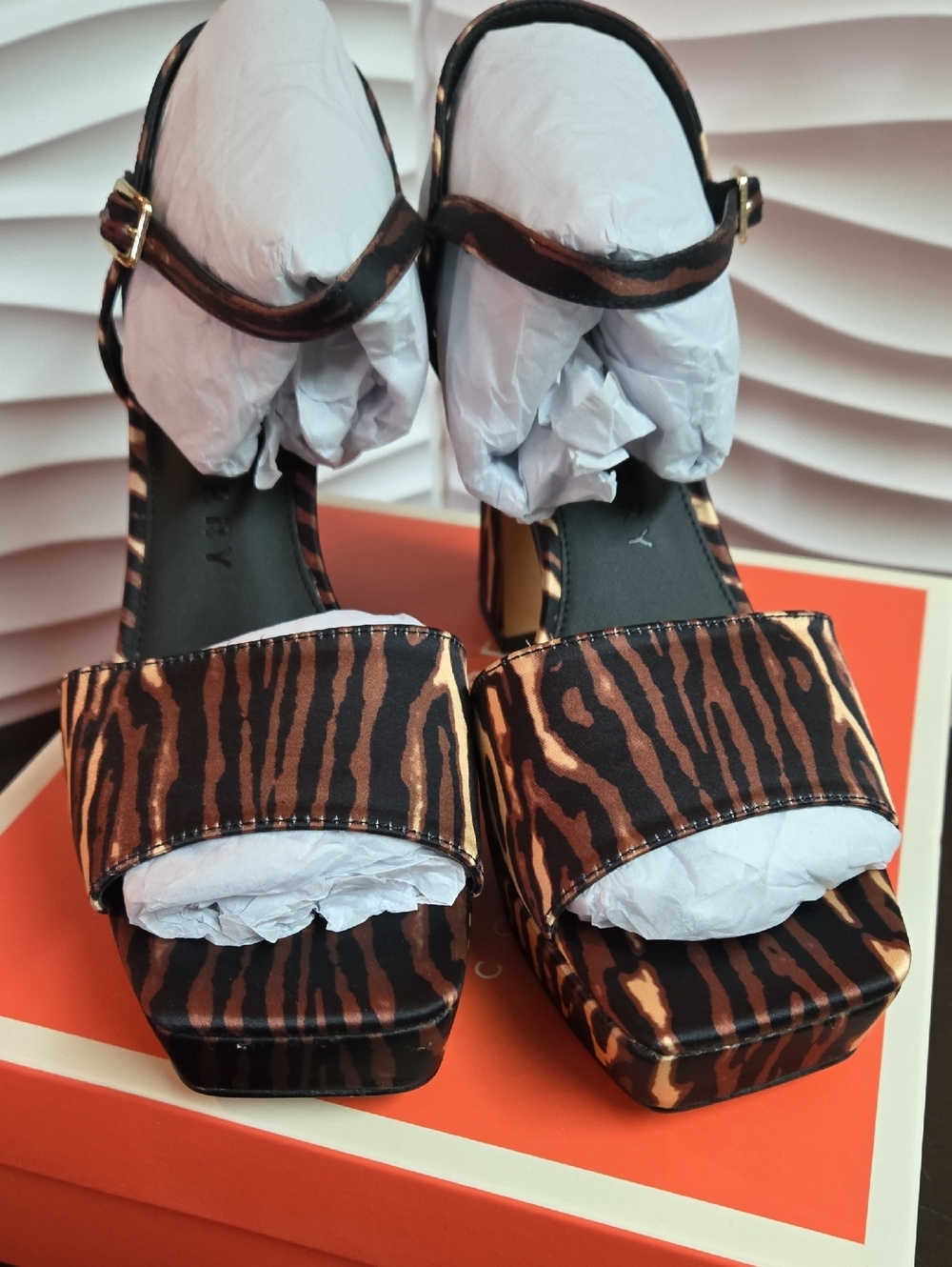 Katy Perry Collections The Square Open Sandal Liger Print Satin